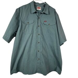Wrangler Men's 2XL Green Short Sleeve Button Up Work Shirt Double Pocket Outdoor